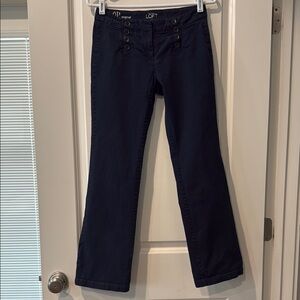 LOFT Navy Button-Front Pants - 0P